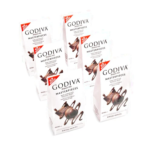 Godiva Chocolatier Masterpiece Dark Chocolate Ganache Hearts Bags, Chocolate Treats, Chocolate Snacks, Gourmet Chocolates, Chocolate Truffles, Office Treats, Set of 6, 4.9 Ounce