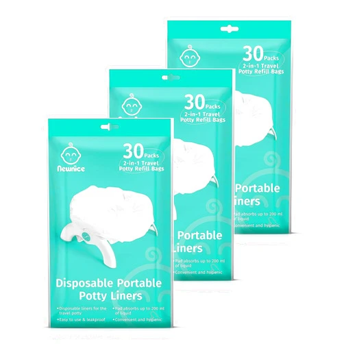 Newnice 90 Packs Disposable Potty Liners With 200ML Absorbent Pads, Travel Refill Bags Compatible With OXO Tot 2-in-1 Go Potty, Training Liners Fit Most Chairs for Kids, Toddlers