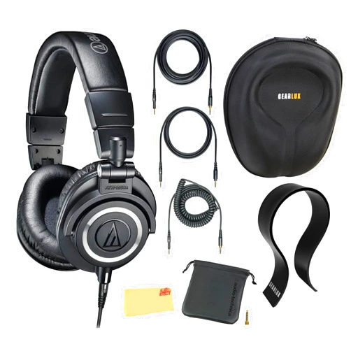Audio-Technica ATH-M50x Professional Monitor Headphones - Black Bundle with Case, Stand, and Austin Bazaar Polishing Cloth