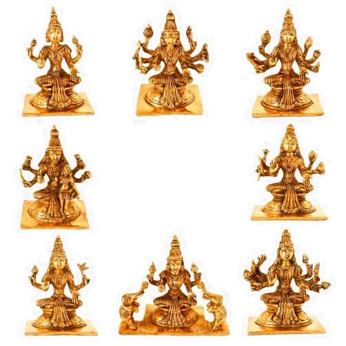 Kartique Ashtalakshmi Brass Murti 3.5 Inches - Eight Forms of Lakshmi Statue for Prosperity and Harmony in Gold Color