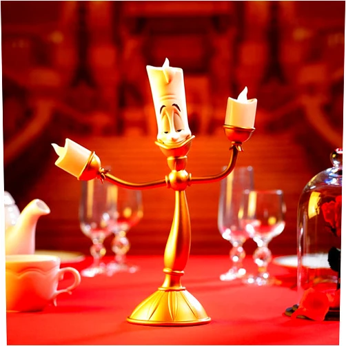 LJWW Beauty and The Beast Candle Holder Candle Holder Ornament Alarm Clock Ornament Retro Home Decoration Collection Resin Ornament- Birthday Gift (LED Lights)