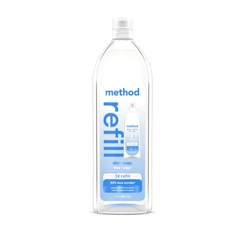 Method Super Shine Liquid Dish Soap Refill, Powered by Enzymes, Free + Clear, Unscented, 48 fl oz