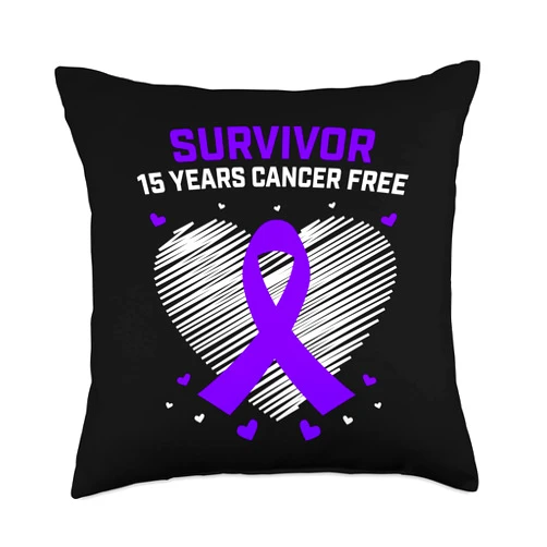 Hodgkin Lymphoma Awareness Products by Alexis Mae 15 Years Cancer Free Gifts Purple Hodgkins Lymphoma Survivor Throw Pillow, 18x18, Multicolor