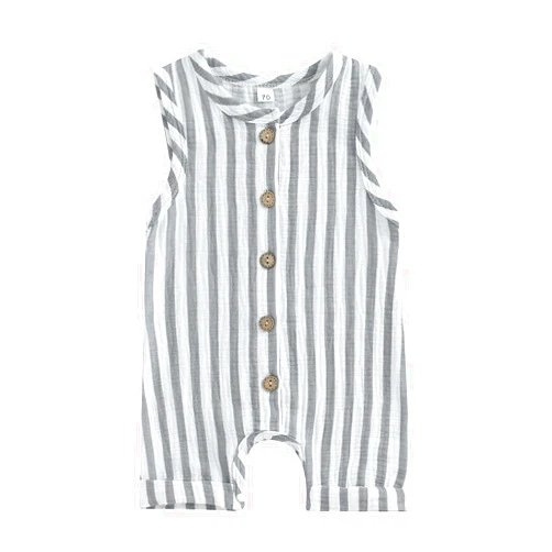 SHUING Infant Baby Boys Girls Cotton Linen Jumpsuits Sleeveless Button Down Striped Short Overalls Romper Summer Fall Outfits