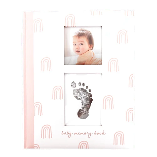 Little Blossoms by Pearhead Rainbow First 5 Years Baby Memory Book for Tracking Milestones, Girl Keepsake, Pregnancy Journal, with Ink Pad For Newborn Handprint or Footprint, Pink Rainbow