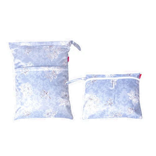 Damero 2 Pcs Wet Dry Bag for Cloth Diaper, Swimsuit, Clothes, Water-Resistant Reusable Wet Bag for Travel, Exercise, Beach, Pool, Daycare, Gray Flowers