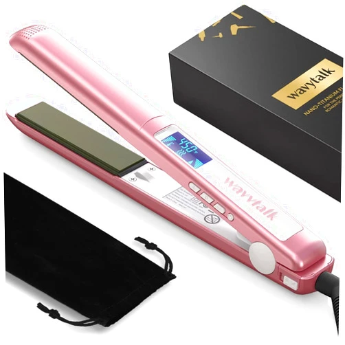 Wavytalk Salon Flat Iron Hair Straightener, Negative Ion Function with Titanium Plates Get Shinier & Smoother Hair, 15 Adjustable Temp, Dual Voltage & 60 Mins Auto Shut Off (Rose Gold)