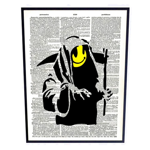YELLOWBIRD ART & DESIGN Banksy Grim Reaper Graffiti Dictionary Art - 8x10 Smiley Face Poster - Modern Home or Dorm Decor, Contemporary Wall Decoration Print - Funny Gift for Street Art Fans - Unframed Photo Print Sign