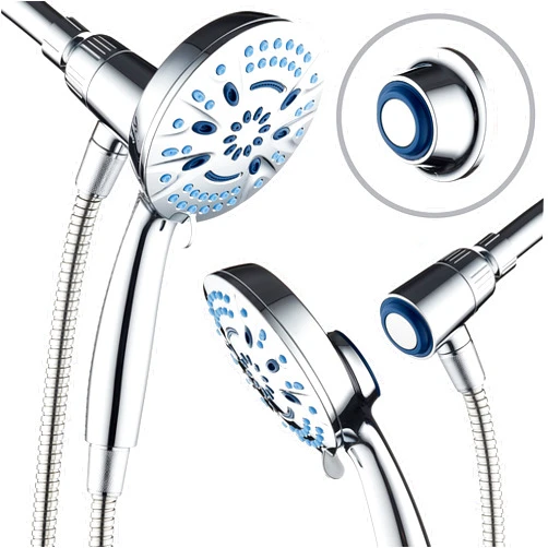 AquaCare Magneton by AquaCare High-Pressure 8-mode Handheld Shower Head with Magnetic Guidance Docking System - 2 Magnetic Brackets, 5 inch Face, Hygienic Jets, 6 ft. Stainless Steel Hose/All Chrome Finish