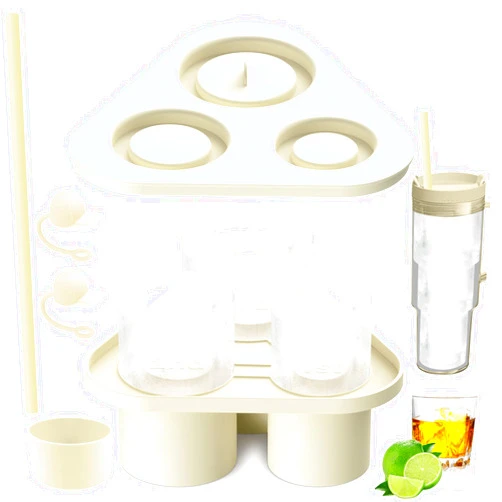 DOMUUH 5 Pcs Set Ice Cube Tray for Stanley Cup, Silicone Ice Cube Tray for Tumbler Cup(30-40 oz), Ice Cube Molds for Chilling Cocktails, Whiskey, Juice, Coffee, Easy Fill and Release Ice Maker (Beige)