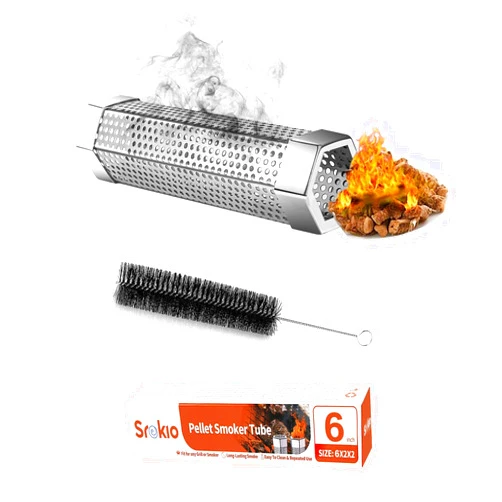 SROKIO Smoke Tube for Pellet Smoker-SROKIO 6 Inch Smoke Tube BBQ Stainless Steel for Pellet Smoker Hot or Cold Smoker Accessories, with Brush