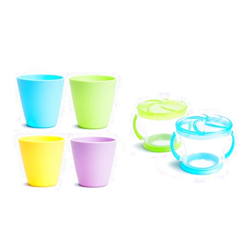 Munchkin® MultiTM Open Training Toddler Cups, 8 Ounce, 4 Pack Snack Catcher® Toddler Snack Cups, 2 Count (Pack of 1), Blue/Green