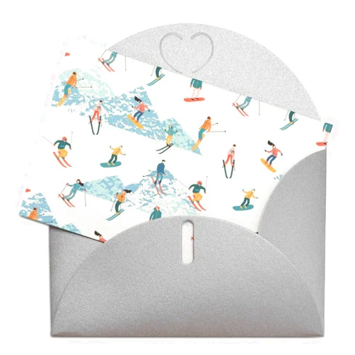 Nudquiods45 Skiers and Snowboarders Greeting Cards with Blank Card and Envelope Set Funny for Birthday, Thank You, Wedding and All Occasions