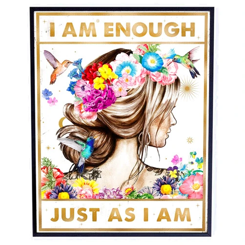 YELLOWBIRD ART & DESIGN Positive Quotes Wall Decor for Women - positive Affirmations Inspirational Wall Art - Zen Wall Decor - Motivational poster - Boho-chic Teen Room Decor Girls Bedroom Decor - I Am Enough Daughter Gifts