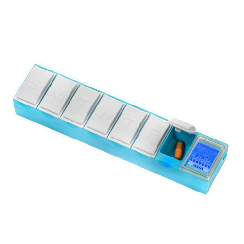 GeniusPIllbox Easy Reminder Pill Box Organizer, Smart Sensors with Gentle Alarm Only if You Miss Dose or Open Wrong Day, Blue