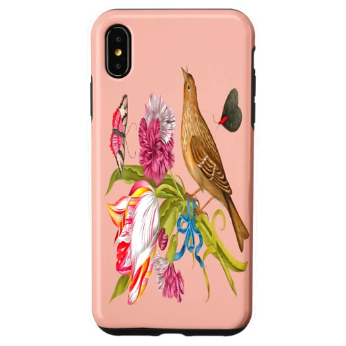 Tulip Flower Botanical Art Gifts And Tees taiche iPhone XS Max Bird with Tulip Carnations And Butterflies Case