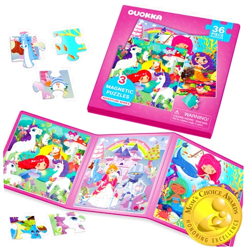 QUOKKA Magnetic Puzzles for Kids 4-6 - 36 Pieces Sudoku Puzzles Games for Kids Ages 3-5 - Princess Unicorn Car Activities Toy for Girls 4 yo - Learning Magnet Gift for Road Trip
