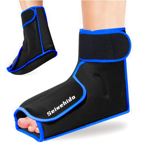 SEIWEHIDO Ankle Ice Pack Wrap for Heel Foot Swelling Pain Relief, Reusable Large Hot Cold Gel Pack for Sprain, Achilles Tendonitis, Arthritis, Plantar Fasciitis, Post-Surgery, Sports Injury (Black,1pcs)