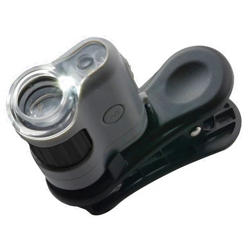 Carson MicroMini 20x LED Lighted Pocket Microscope with Built-in LED and UV Flashlight and Universal Smartphone Digiscoping Adapter Clip (MM-380)