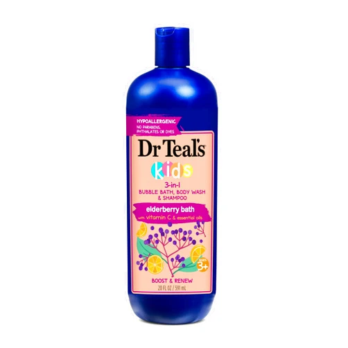 Dr Teal's Kids 3-in-1 Elderberry Bath: Bubble Bath, Body Wash & Shampoo, 20 fl oz.
