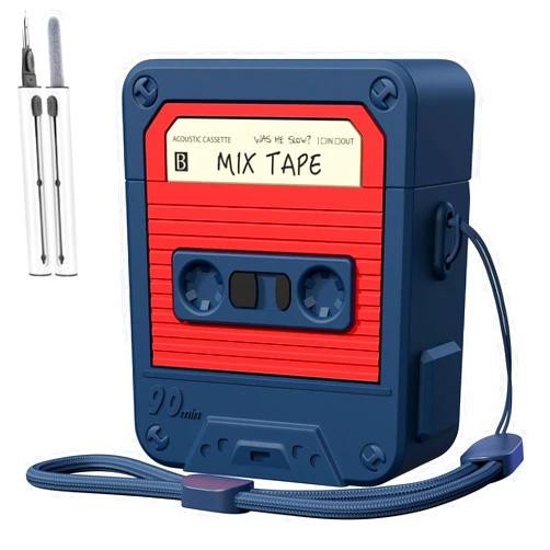 KOREDA Compatible with AirPods Case Cover with Cleaner Kit, Funny Cassette Tape Design Case for AirPod 1st/2nd Generation Charging Case, Cute Cartoon Silicone Protective Case for Apple AirPods