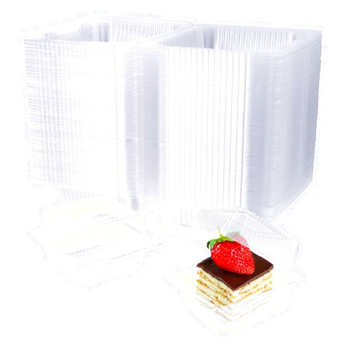 Jizvxe 100 Pack Clear Plastic Square Hinged Food Container,Disposable Plastic To Go Containers with Clear Lids,Cake Slice Containers Clamshell Takeout Tray for Pastry,Salad,Dessert(5.1