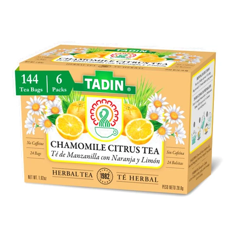 Tadin Chamomile Citrus Tea, Herbal Tea, Tea Bags Individually Wrapped, Caffeine Free Tea, 24 Tea Bags Per Box, Pack of 6