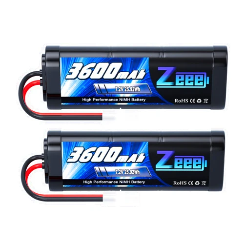 Zeee 7.2V 3600mAh RC NiMH Battery with Tamiya Plug High Power for RC Car RC Truck Associated HPI Losi Kyosho Tamiya Hobby(2 Pack)