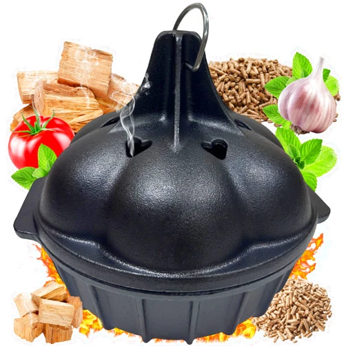 UKENEM Large Heavy Duty Cast Iron Roaster & Smoker Box, Pre-Seasoned Garlic Roaster for Grill, Oven, Stove, Smoking Wood Chips Roasting Garlic Veggies, Roasting Pan, Toaster Oven Garlic Baker Cookware