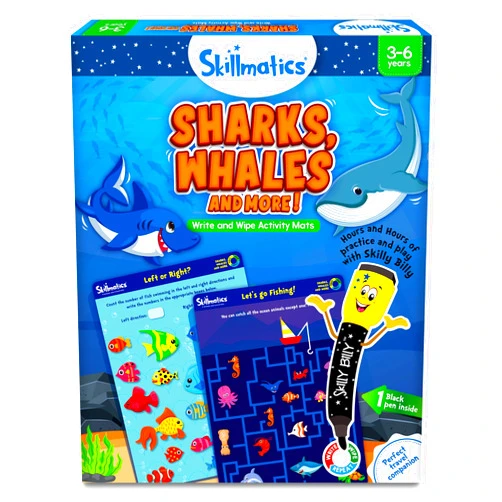 Skillmatics Educational Game - Sharks, Whales & More, Reusable Activity Mats with Dry Erase Marker, Gifts, Travel Toy, Ages 3 to 6
