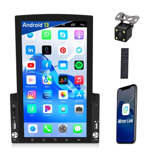 AMprime Android 13 Double Din Car Stereo with Bluetooth GPS Navigation, 9.7'' Vertical Touchscreen Car Radio with FM Radio WiFi iOS/Android Mirror Link USB/AUX-in Head Unit + Backup Camera&Remote Control