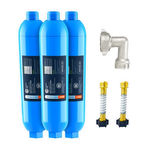 Crystala Filters CRYSTALA RV/Camper Water Filter, Inline Water Filter Effectively Reduces Bad Taste, Odors, Chlorine and Sediment for RVs and Marines, 3 Pack Filter with 2 Flexible Hose Protector
