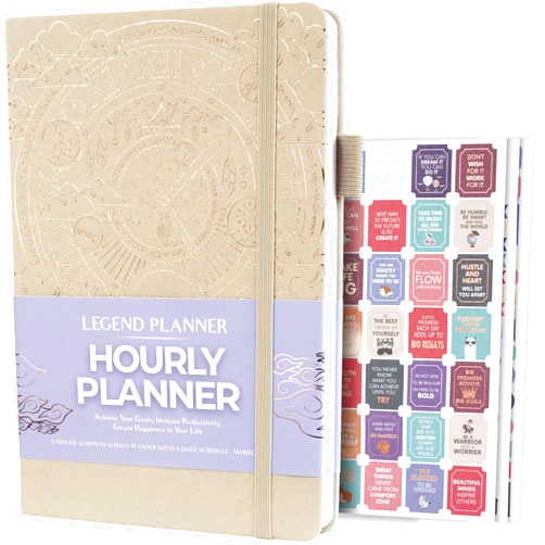 Legend Planner Hourly Schedule Edition – Deluxe Weekly & Daily Organizer with Time Slots. Time Management Appointment Book Journal for Work & Personal Life, Undated, A5 Hardcover – Seashell, Gold Foil