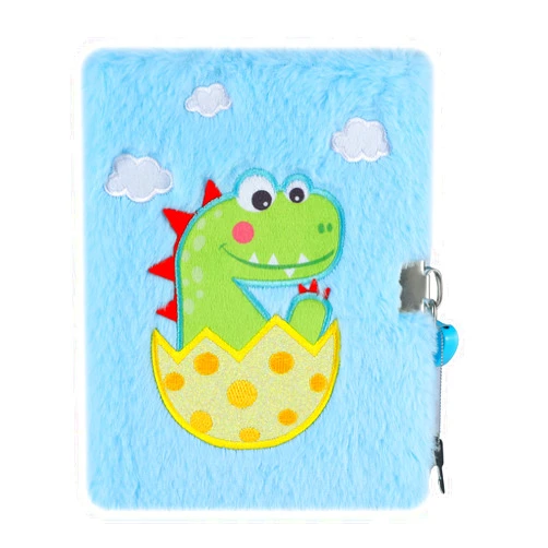 SuperStyle Diary for Boys with Lock, Gift for 6 7 8-12 Years Old Girls, Cute Dinosaur Plush Secret Diary, Writing Fuzzy Journal Lined Pages Notebook, Brithday Gift for Kids