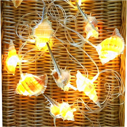 HDNICEZM Natural Conch LED String Lights, 10 Ft 10 LED Battery Powered Waterproof Low Heat Silver Copper Wire Beach Theme Fairy Lights for Indoor Outdoor Decoration Projects (Warm White, Timer).