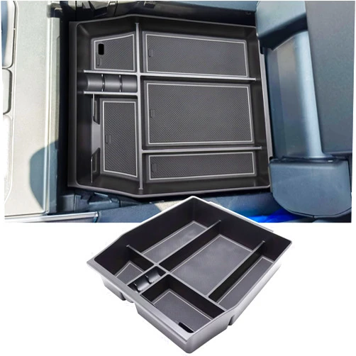 SENSHINE Center Console Organizer Tray for Ford F150 2021 2022 2023 2024 2025 Accessories Car Interior Secondary Storage Armrest Box Insert Hidden Cubby Drawer (Gray Trim)