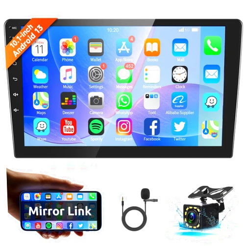 Hodozzy Android Double Din Car Stereo 10.1 Inch Touch Screen Bluetooth Car Radio FM Subwoofer GPS Navigation Car Audio in Dash Head Unit WiFi Mirror Link DVR USB SWC &12LED Backup Camera Microphone