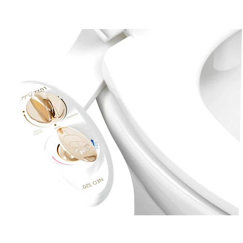 LUXE Bidet NEO 320 - Hot and Cold Water, Self-Cleaning, Dual Nozzle, Non-Electric Bidet Attachment for Toilet Seat, Adjustable Water Pressure, Rear and Feminine Wash, Lever Control (Gold)