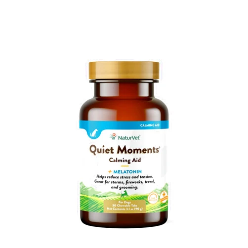 NaturVet Quiet Moments Calming Aid Melatonin Dog Supplement – Helps Reduce Stress in Dogs – for Pet Storm Anxiety, Motion Sickness, Grooming, Separation, Travel – 30 Ct. Tablets