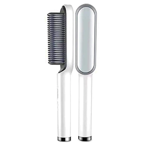 AESO Electric Hair Straightener & Curler,2 in 1 Hair Straightener Brush and Curling Iron,Hot Comb Ceramic Hair Straightener Brush,Perfect for Professional Salon at Home(White)