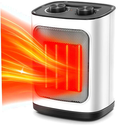 Kismile Portable Electric Space Heater, Small Ceramic Heater Fan with Thermostat, Tip-Over and Overheat Protection,Fast Heating for Home/Office,1500W(White)