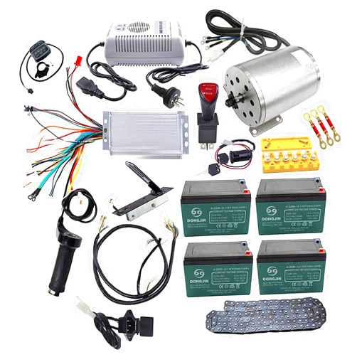 WPHMOTO Full Set of 48V 1800W Brushless Electric Motor Controller Throttle Grip Pedal Wiring Harness Ignition Key 4 x12V Battery for Go Kart Scooter E Bike Motorized Bicycle ATV Moped Mini