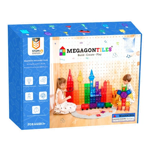 MEGAGONTILES Magnetic Tiles|182PCS Premium Magnet Tiles| STEM AUTHENTICATED|MEGA Magnet Tiles Set|Clear Magnetic Blocks|Magnetic Toys| Magnetic Building Blocks|Toddler Magnetic Tile Toy Boys Girls 3-10 Year Old