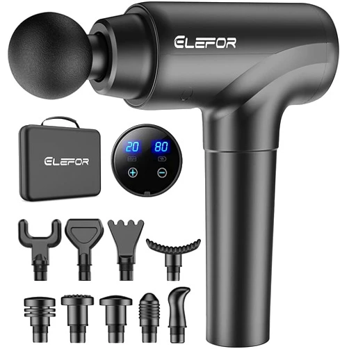Elefor Massage Gun Deep Tissue,Percussion Massager Gun for Athletes Muscle Massage Gun for Pain Relief with 10 Massage Heads & 20 Speeds (Matte Black)