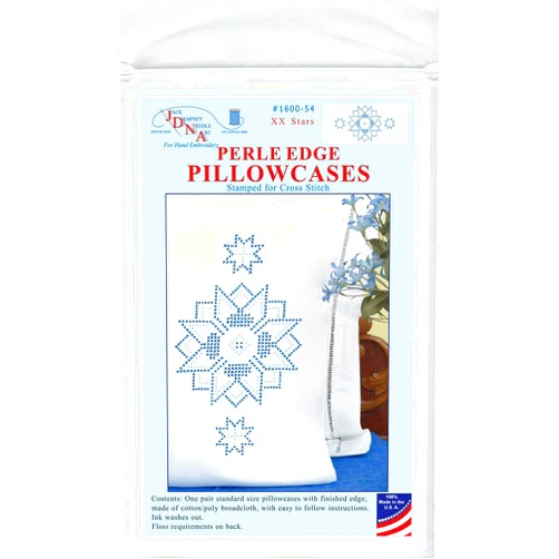 JACK DEMPSEY NEEDLE ART SINCE 1949 ST. LOUIS, MO. Jack Dempsey White Standard Polycotton Pillowcase Perle XX Stars #160054