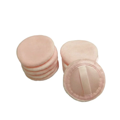 Ebonee 10pcs Round Face Powder Pads Blending Sponge Puff, Cosmetic Cotton Makeup Puff with Strap for Powder Foundation, Loose Mineral Powder, Body Powder (60 x 7mm Pink)
