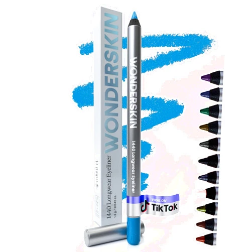 Wonderskin 1440 Longwear Blue Waterproof Eyeliner Pencil - Sharpenable Eyeliner Pencil and Smudge Proof Blue Eye Liner Pencils (Aqua)