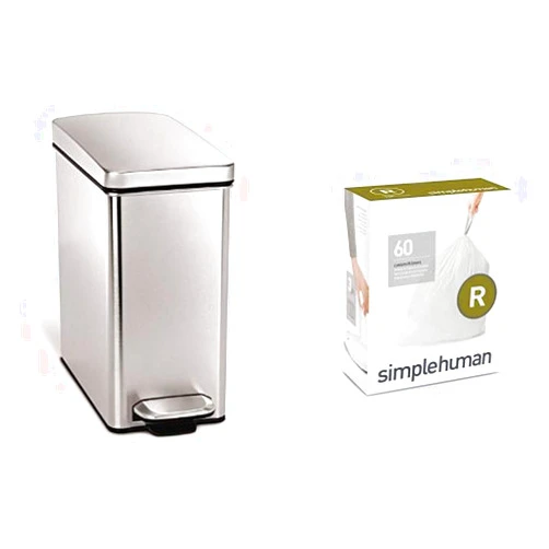 simplehuman 10 litre profile step can fingerprint-proof brushed stainless steel + code R 60 pack liners