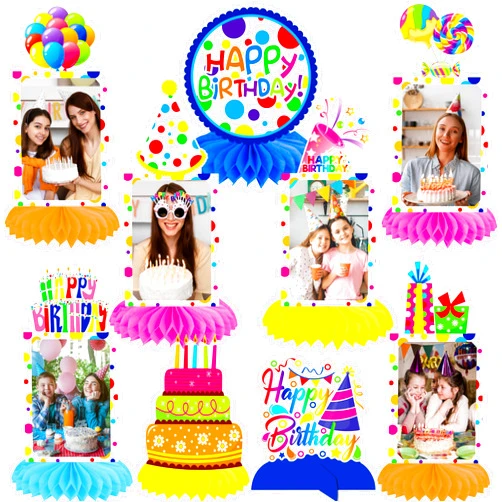 C L cooper life Happy Birthday Party Photo Honeycomb Centerpieces - 9 Pcs Colorful Rainbow Table Decorations for Baby Shower Party Supplies
