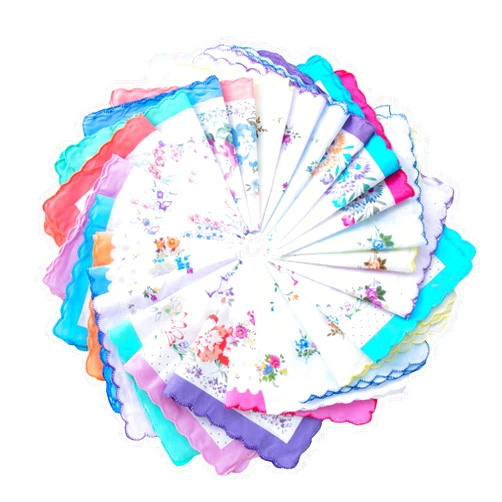 MZLIU Womens Girls Vintage Floral Cotton Handkerchiefs with Scalloped Edge Hankies